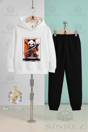 Çocuk Unısex PANDA NINJA KILICLI 3'Lü Kapşonlu Eşofman Takımı