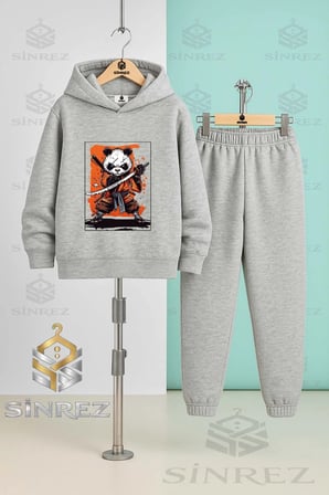 Çocuk Unısex PANDA NINJA KILICLI 3'Lü Kapşonlu Eşofman Takımı