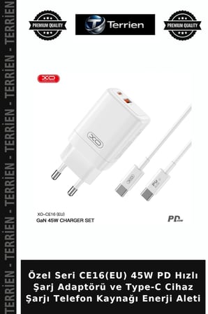 Özel Seri CE16(EU) 45W PD Hızlı Şarj Adaptörü ve Type-C Cihaz Şarjı Telefon Kaynağı Enerji Aleti