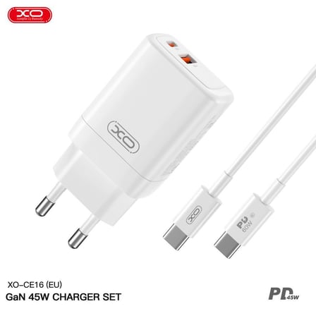 Özel Seri CE16(EU) 45W PD Hızlı Şarj Adaptörü ve Type-C Cihaz Şarjı Telefon Kaynağı Enerji Aleti