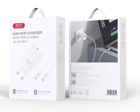 Özel Seri CE16(EU) 45W PD Hızlı Şarj Adaptörü ve Type-C Cihaz Şarjı Telefon Kaynağı Enerji Aleti
