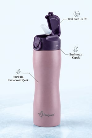 600 ml Çelik Su Matarası Sporcu Matarası Çocuk Pipetli Çelik Suluk Sızdırmaz SUS304 BPA Free