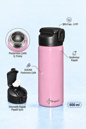 600 ml Çelik Su Matarası Sporcu Matarası Çocuk Pipetli Çelik Suluk Sızdırmaz SUS304 BPA Free