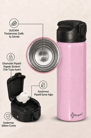 600 ml Çelik Su Matarası Sporcu Matarası Çocuk Pipetli Çelik Suluk Sızdırmaz SUS304 BPA Free