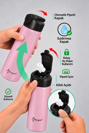 600 ml Çelik Su Matarası Sporcu Matarası Çocuk Pipetli Çelik Suluk Sızdırmaz SUS304 BPA Free