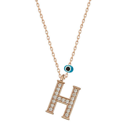 925 Ayar Gümüş Nazar Rose H Harfi Kadın Gümüş Kolye