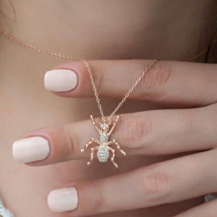 925 Ayar Gümüş Rose Örümcek Kadın Gümüş Kolye