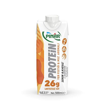 Pınar Protein Yer Fıstıklı Ve Muz Aromalı Laktozsuz Süt 500 Ml