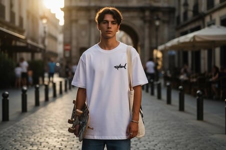 Unisex Minimal Shark Baskılı Desen Casual Tatil İçin Sade Basic Yazlık Beyaz Tshirt Oversize Fit Rahat Geniş Salaş T-shirt Günlük tişört