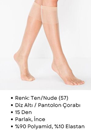 Penti Fit 15 Den Parlak İnce Diz Altı Çorap Ten/Nude (57) 12 Çift
