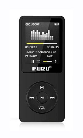 Ruizu X02 Ultra İnce MP3 Çalar 8GB FM Radyo Siyah