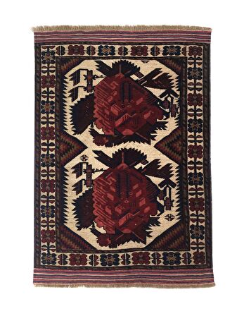 Afgan Berceste Sumak Kilim Üzerine Kabartma El Dokuması  Yün Halı 128x188