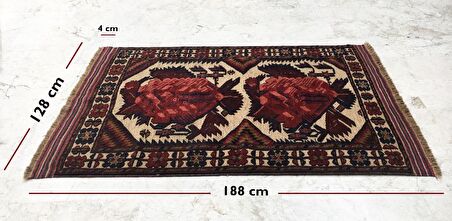 Afgan Berceste Sumak Kilim Üzerine Kabartma El Dokuması  Yün Halı 128x188