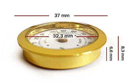 Analog Higrometre Nem Ölçer Humidor Puro Kutusu İçin Metal Çerçeve Sarı-Beyaz 37mm