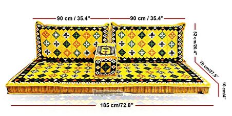 Katar Desenli Şark Köşesi İkili Sedir Takımı Hardal