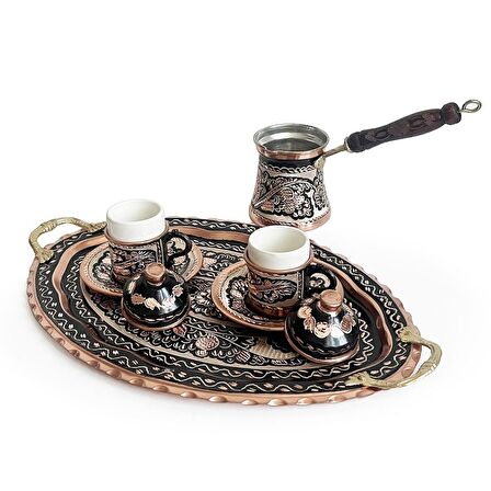 Erzincan El İşleme Bakır Kahve Sunum Seti