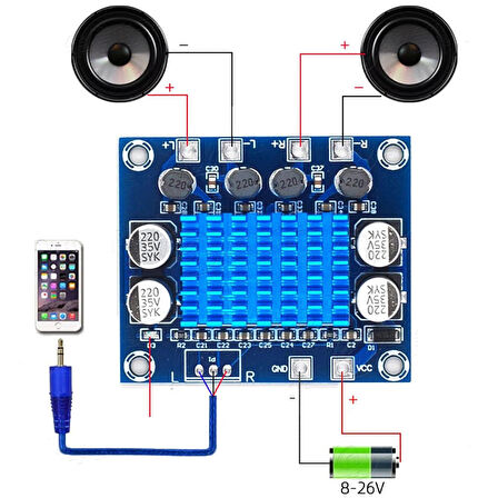 XH-A232 HD Dijital Audio Ses Güç Amplifikatörü Arttırıcı Modül 12V24V Ses Genişletme Kartı Dual Kanal 30W