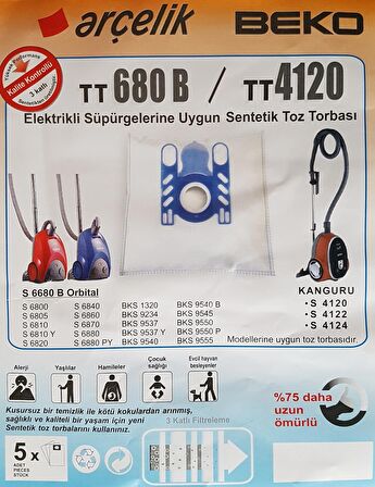 Arçelik Orbital S 6810-6810 Y  Süpürge Bez Toz Torbası 10 Adet