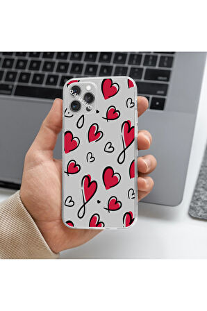 Poco M3 Uyumlu Kalp Tasarımlı Premium Şeffaf Telefon Kılıfı
