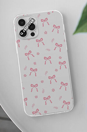 Poco X5 5G Uyumlu Pembe Kurdele Tasarımlı Şeffaf Telefon Kılıfı