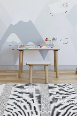 Yaz-sil Yüzey Çocuk Masası - Aktivite Masası - Çocuk Çalışma Masası Takımı 1 Adet Tabureli