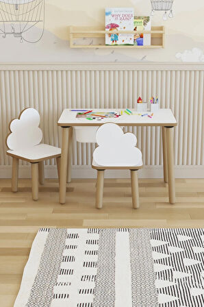 Montessori Çocuk Masası-oyun Masası-aktivite Masası-etkinlik Masası Takımı 2 Bulut Sandalye