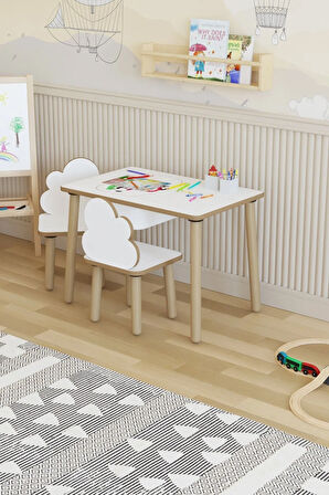 Montessori Çocuk Masası-oyun Masası-aktivite Masası-etkinlik Masası Takımı 2 Bulut Sandalye