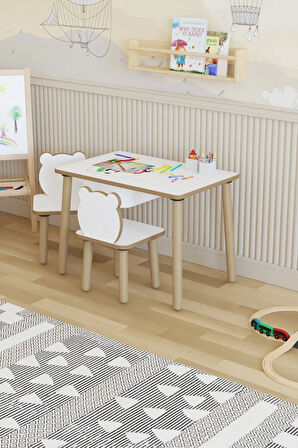 Montessori Çocuk Masası-oyun Masası-aktivite Masası-etkinlik Masası Takımı 2 Panda Sandalye