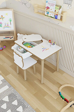 Montessori Çocuk Masası-oyun Masası-aktivite Masası-etkinlik Masası Takımı 2 Panda Sandalye