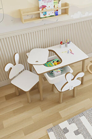 Montessori Çocuk Masası-oyun Masası-aktivite Masası-etkinlik Masası Takımı 2 Tavşan Sandalye