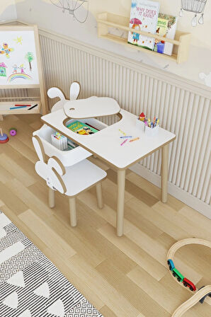 Montessori Çocuk Masası-oyun Masası-aktivite Masası-etkinlik Masası Takımı 2 Tavşan Sandalye