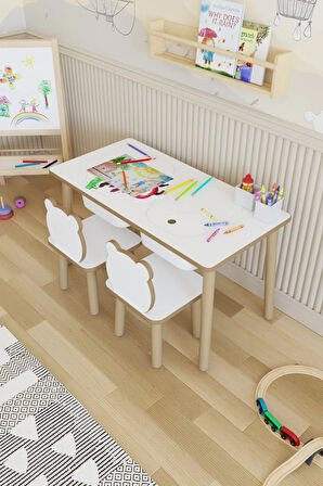 Montessori Çocuk Masası-oyun Masası-aktivite Masası-etkinlik Masası Takımı 2 Panda Sandalye