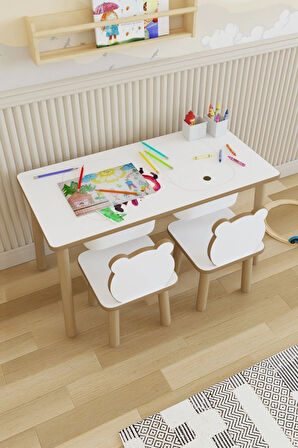 Montessori Çocuk Masası-oyun Masası-aktivite Masası-etkinlik Masası Takımı 2 Panda Sandalye