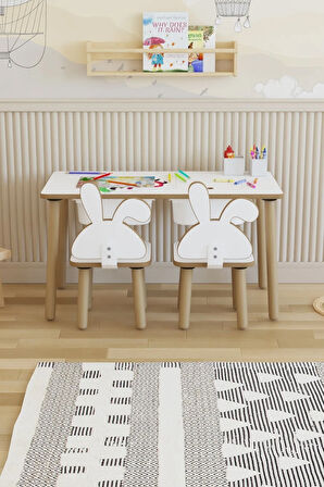 Montessori Çocuk Masası-oyun Masası-aktivite Masası-etkinlik Masası Takımı 2 Tavşan Sandalye
