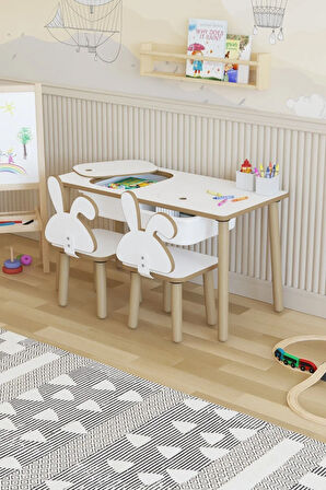 Montessori Çocuk Masası-oyun Masası-aktivite Masası-etkinlik Masası Takımı 2 Tavşan Sandalye