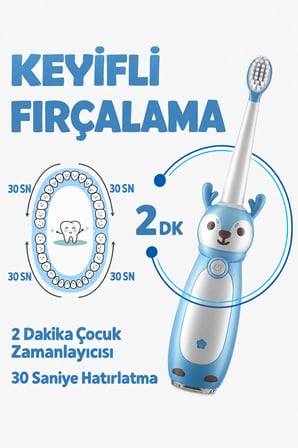 Çocuk Şarjlı Sonic Elektrikli Diş Fırçası 3 Akıllı Modlu IPX7 Su Geçirmez Titreşimli Yumuşak Kıllı
