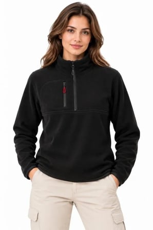Polar Dik Yaka Yarım Fermuarlı Fermuarlı Göğüs Cepli Regular Fit Kışlık Sweatshirt - Siyah