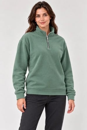 Polar Dik Yaka Yarım Fermuarlı Uzun Kollu Regular Fit Kışlık Sweatshirt - Mint Yeşili