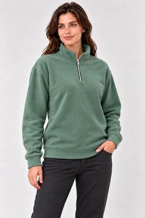 Polar Dik Yaka Yarım Fermuarlı Uzun Kollu Regular Fit Kışlık Sweatshirt - Mint Yeşili