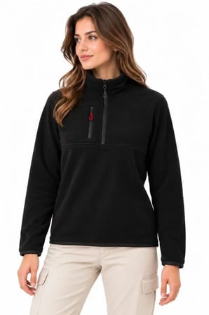 Polar Dik Yaka Yarım Fermuarlı Fermuarlı Göğüs Cepli Regular Fit Kışlık Sweatshirt - Siyah