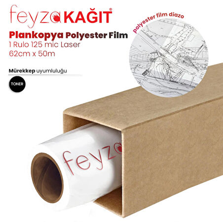 Feyza Kağıt Plankopya Polyesteri Lazer (Diazo) Kağıdı  125 Micron  Rulo 62cm x 50mt (1 Rulo)  								