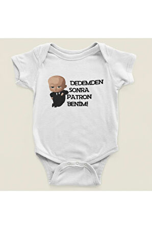 Dedemden Sonra Patron Benim ! Yazılı Pamuklu Yumuşak Unisex Çıtçıtlı Body Zıbın