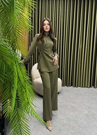 Premium Kalite TNCL Kumaş Pantolon Gömlek İkili Takım İkili Tasarım Bağlama Detaylı Takım