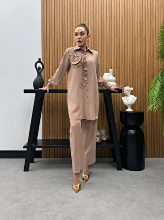 Premium Kalite TNCL Kumaş Çiçek Detaylı İkili Takım Tesettür Takım