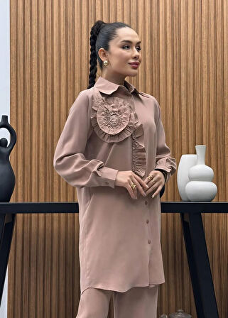 Premium Kalite TNCL Kumaş Çiçek Detaylı İkili Takım Tesettür Takım