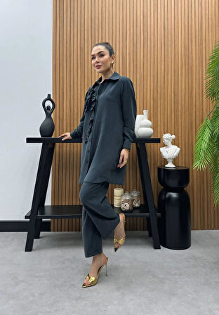 Premium Kalite TNCL Kumaş Çiçek Detaylı İkili Takım Tesettür Takım