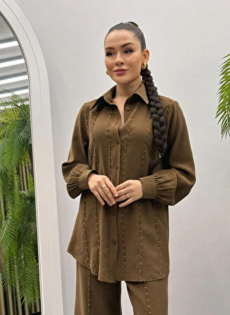 Premium Kalite TNCL Kumaş Badem Dikiş Detaylı İkili Takım Tesettür Uyumlu Takım