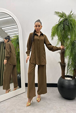 Premium Kalite TNCL Kumaş Badem Dikiş Detaylı İkili Takım Tesettür Uyumlu Takım