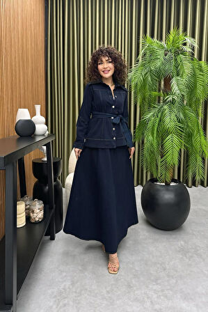 Premium Kalite Yazlık Denim Kot Etek Ceket Takım İkili Tasarım Yazlık Jean Takım