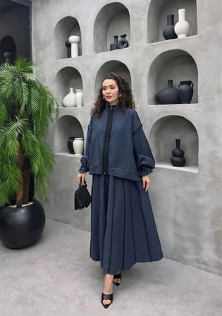Vanessa Premium TNSL Kumaş Etekli Takım - Tesettür Uyumlu Zarif  Biye Detaylı Takım